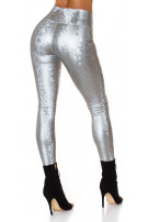 Sexy hoge taille thermische leggings met slangen-print zilver